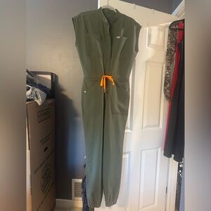 Figs Rafaela Cargo Scrub Jumpsuit Green and Orange XS New With Tags